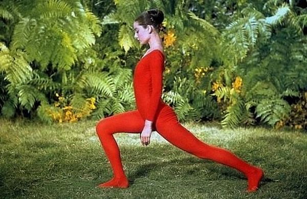 33-2270 Audrey Hepburn doing exercises on the MGM set of "Green Mansions"