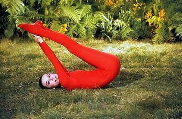 33-2272 Audrey Hepburn doing exercises on the MGM set of "Green Mansions"