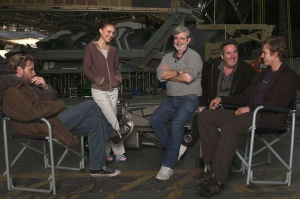 George Lucas, Ewan McGregor, Natalie Portman, Hayden Christensen and Rick McCallum in Star Wars: Episode III - Revenge of the Sith