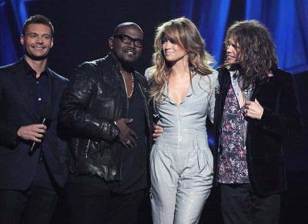 Jennifer Lopez, Ryan Seacrest, Steven Tyler and Randy Jackson at event of American Idol