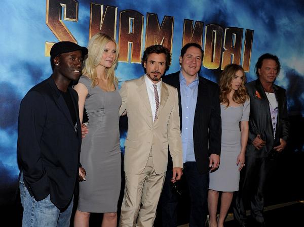 Don Cheadle, Robert Downey Jr., Gwyneth Paltrow, Mickey Rourke, Jon Favreau and Scarlett Johansson at event of Iron Man 2