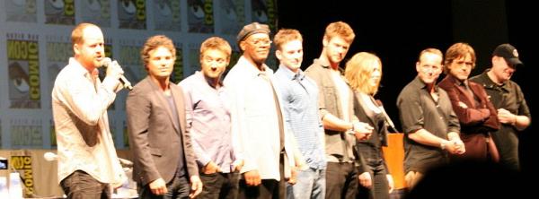 Photo: Samuel L. Jackson, Robert Downey Jr., Clark Gregg, Chris Evans, Scarlett Johansson, Jeremy Renner, Mark Ruffalo, Joss Whedon and Chris Hemsworth at event of The Avengers Photo: Samuel L. Jackson, Robert Downey Jr., Clark Gregg, Chris Evans, Scarlett Johansson, Jeremy Renner, Mark Ruffalo, Joss Whedon and Chris Hemsworth at event of The Avengers