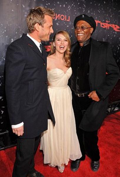 Samuel L. Jackson, Scarlett Johansson and Gabriel Macht at event of The Spirit