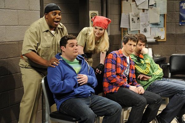 Still of Bill Hader, Lindsay Lohan, Kenan Thompson, Bobby Moynihan and Andy Samberg in Saturday Night Live