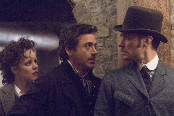 Still of Jude Law, Robert Downey Jr. and Rachel McAdams in Sherlock Holmes