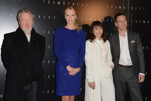Charlize Theron, Ridley Scott, Noomi Rapace and Michael Fassbender at event of Prometheus