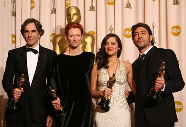 Daniel Day-Lewis, Javier Bardem, Marion Cotillard and Tilda Swinton at event of The 80th Annual Academy Awards