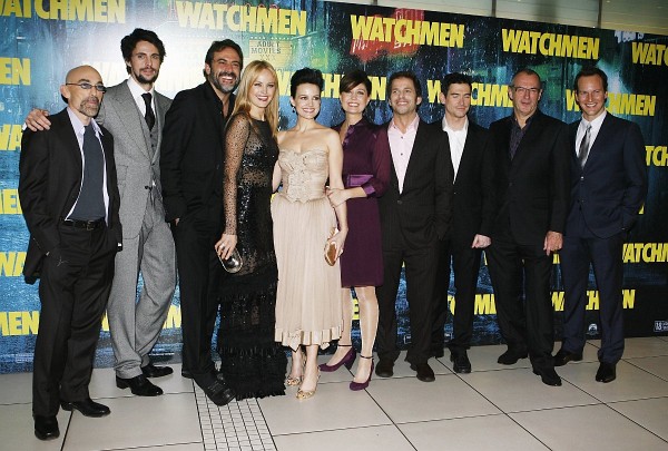 Billy Crudup, Carla Gugino, Malin Akerman, Matthew Goode, Jackie Earle Haley, Jeffrey Dean Morgan, Zack Snyder and Patrick Wilson at event of Watchmen