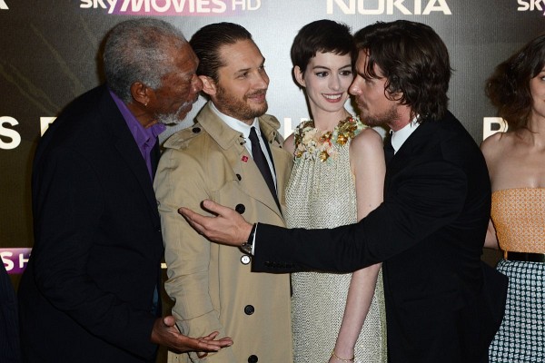 Photo: Morgan Freeman, Christian Bale and Anne Hathaway at event of The Dark Knight Rises