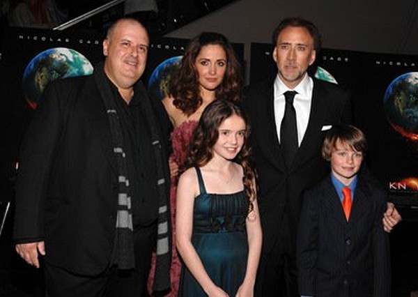 Photo: Nicolas Cage, Alex Proyas, Rose Byrne, Chandler Canterbury and Lara Robinson at event of Knowing
