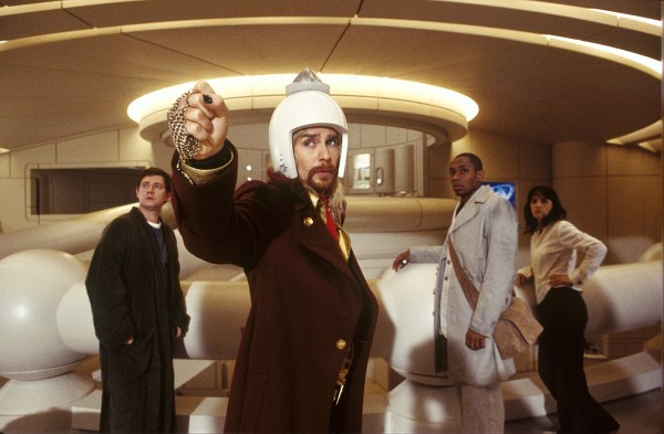 Still of Sam Rockwell, Mos Def, Zooey Deschanel and Martin Freeman in The Hitchhiker's Guide to the Galaxy