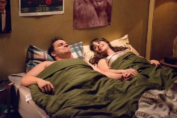 Still of Zooey Deschanel, Jake Johnson and Eddie Chen in New Girl
