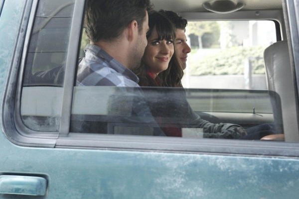 Still of Zooey Deschanel, Max Greenfield and Jake Johnson in New Girl