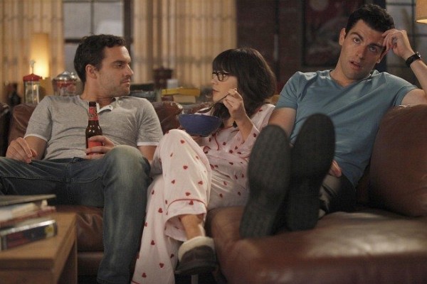Still of Zooey Deschanel, Max Greenfield and Jake Johnson in New Girl