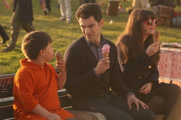 Still of Zooey Deschanel, Max Greenfield and Lukas Martin in New Girl