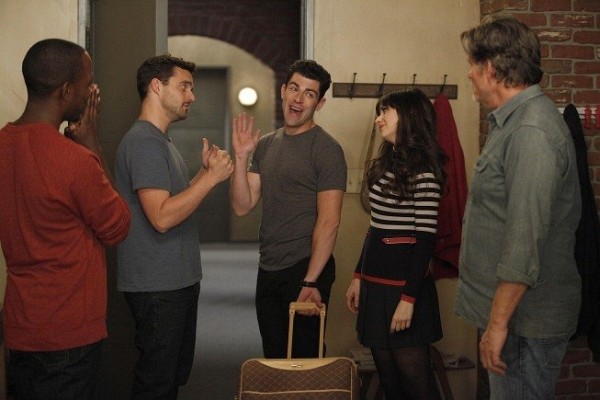 Still of Zooey Deschanel, Max Greenfield, Jeff Kober, Lamorne Morris and Jake Johnson in New Girl