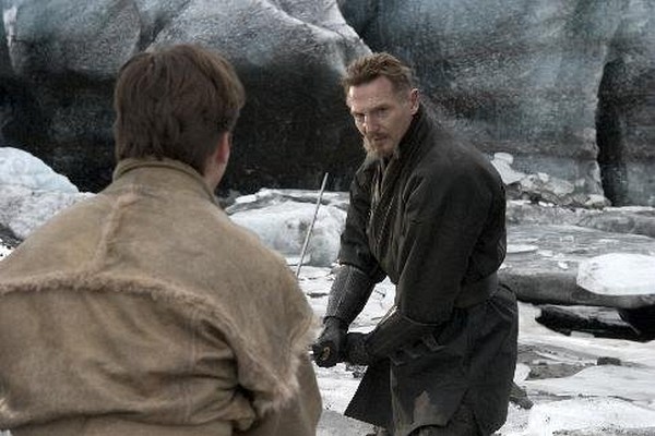 Still of Christian Bale and Liam Neeson in Batman Begins