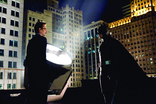 Still of Gary Oldman and Christian Bale in Batman Begins