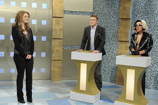 Still of Justin Timberlake, Abby Elliott and Lady Gaga in Saturday Night Live