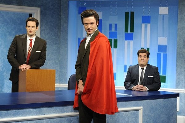 Still of Justin Timberlake, Bill Hader and Bobby Moynihan in Saturday Night Live