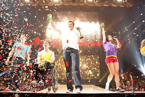 Still of Lea Michele, Cory Monteith and Kevin McHale in Glee: The 3D Concert Movie