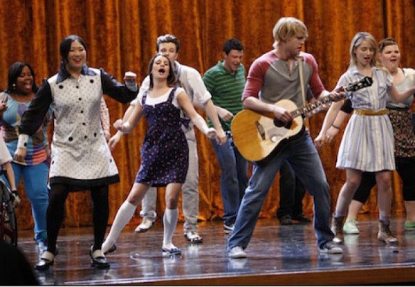 Still of Lea Michele, Cory Monteith, Ashley Fink, Dianna Agron, Chris Colfer, Jenna Ushkowitz, Amber Riley and Chord Overstreet in Glee