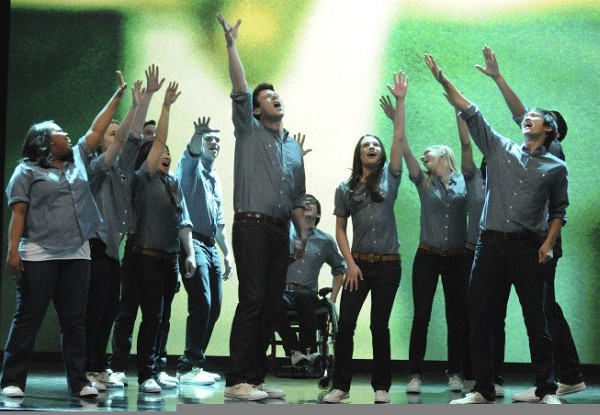 Still of Lea Michele, Mark Salling, Cory Monteith, Dianna Agron, Chris Colfer, Jenna Ushkowitz and Amber Riley in Glee