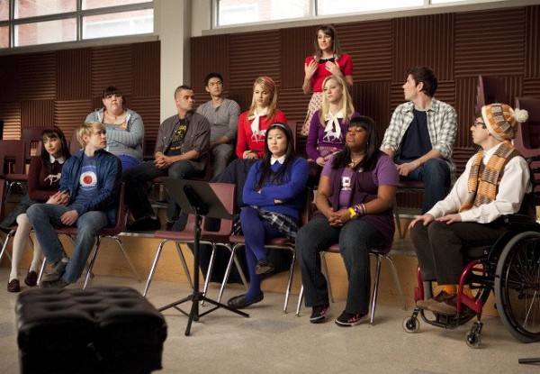 Still of Lea Michele, Naya Rivera, Mark Salling, Cory Monteith, Ashley Fink, Dianna Agron, Jenna Ushkowitz, Amber Riley and Chord Overstreet in Glee