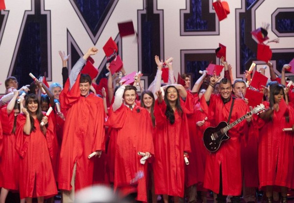 Still of Lea Michele, Naya Rivera, Mark Salling, Cory Monteith, Chris Colfer and Amber Riley in Glee