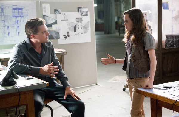 Still of Leonardo DiCaprio and Ellen Page in Inception