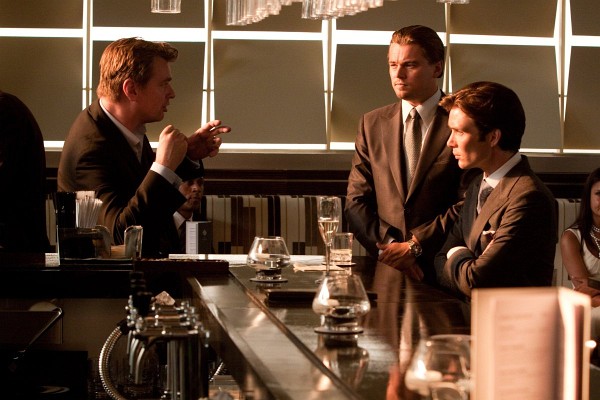 Still of Leonardo DiCaprio, Cillian Murphy and Christopher Nolan in Inception