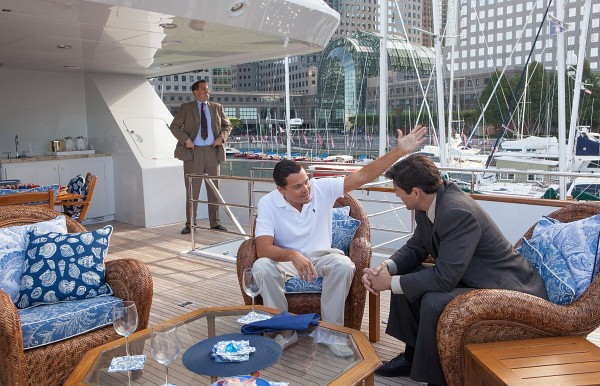 Still of Leonardo DiCaprio, Kyle Chandler and Ted Griffin in The Wolf of Wall Street