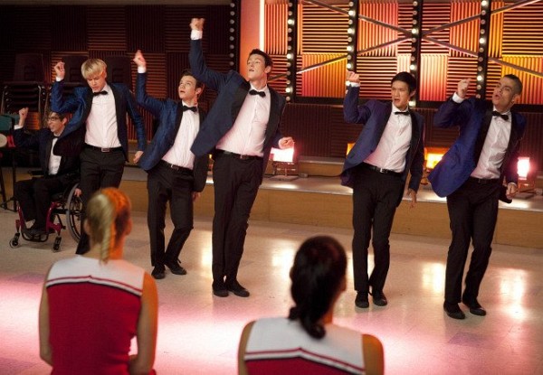 Still of Mark Salling, Harry Shum Jr., Cory Monteith, Chris Colfer and Chord Overstreet in Glee
