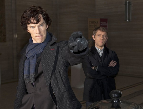 Still of Martin Freeman and Benedict Cumberbatch in Sherlock