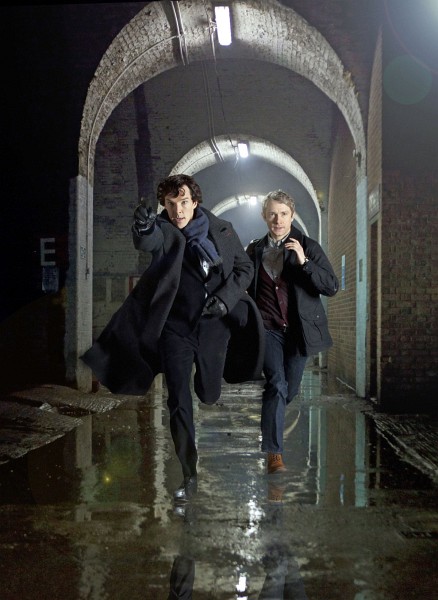 Still of Martin Freeman and Benedict Cumberbatch in Sherlock