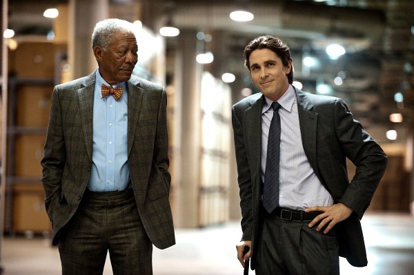 Still of Morgan Freeman and Christian Bale in The Dark Knight Rises