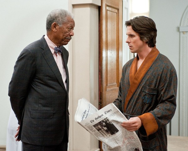 Still of Morgan Freeman and Christian Bale in The Dark Knight Rises