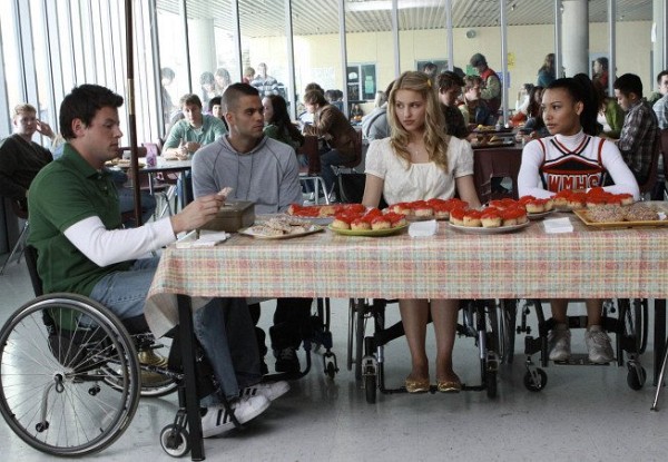 Still of Naya Rivera, Mark Salling, Cory Monteith and Dianna Agron in Glee